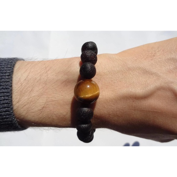 Amber Bracelet w Tigers Eye Bead, Unisex Bracelet, Baltic Amber Bracelet - Picture 4 of 9
